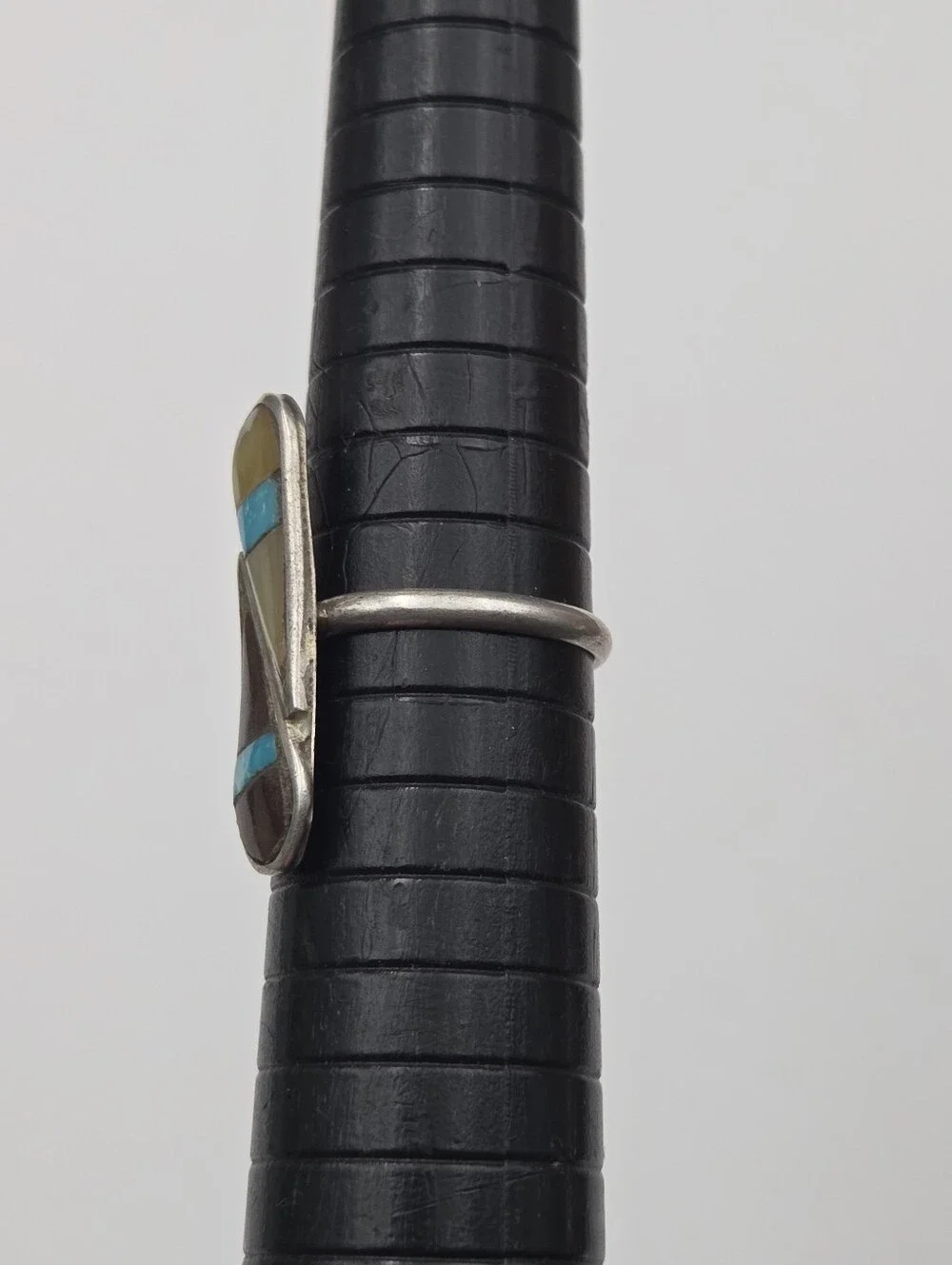 Vintage Zuni Sterling Silver Multi Stone Inlay Ring Size 5.25